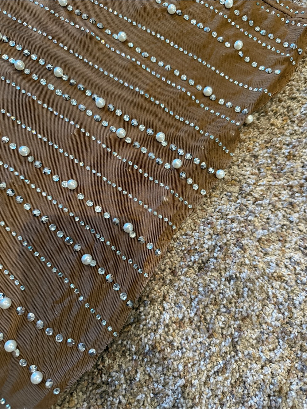 Banjul Tan Long Sleeve Crystal-Embellished Evening Gown - Picture 7 of 8
